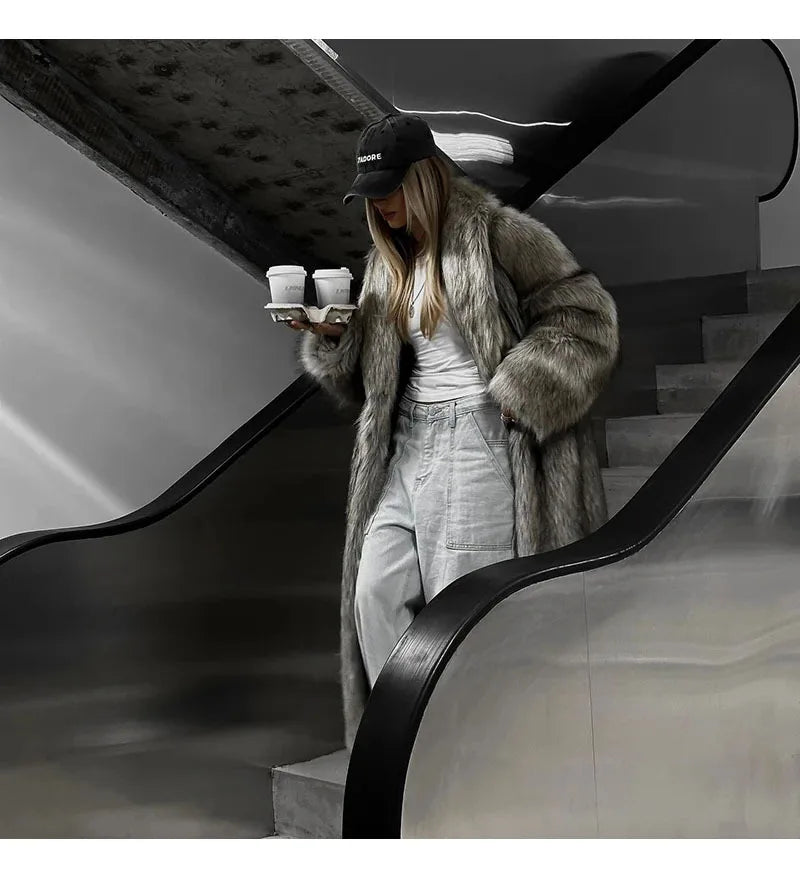 2025 Winter model faux fox fur coat for women, elegant design, latest model