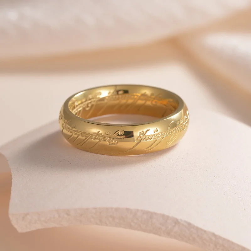 Rings of Power 3D engraved ring for men, gold or black