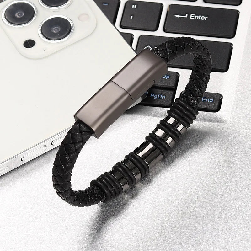 Fashionable leather charging bracelet, USB charging cable in one