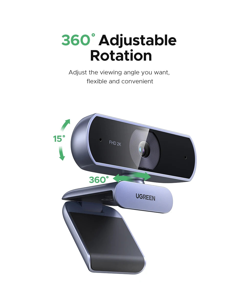 UGREEN 2K Webkamera Mikrofonilla - Full HD USB Kamera Streamaukseen