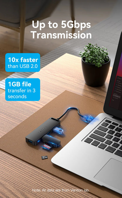 Vention USB 3.0 Hub 4 Porttia - Ohut Nopea Jakaja MacBook, PC & Laptop
