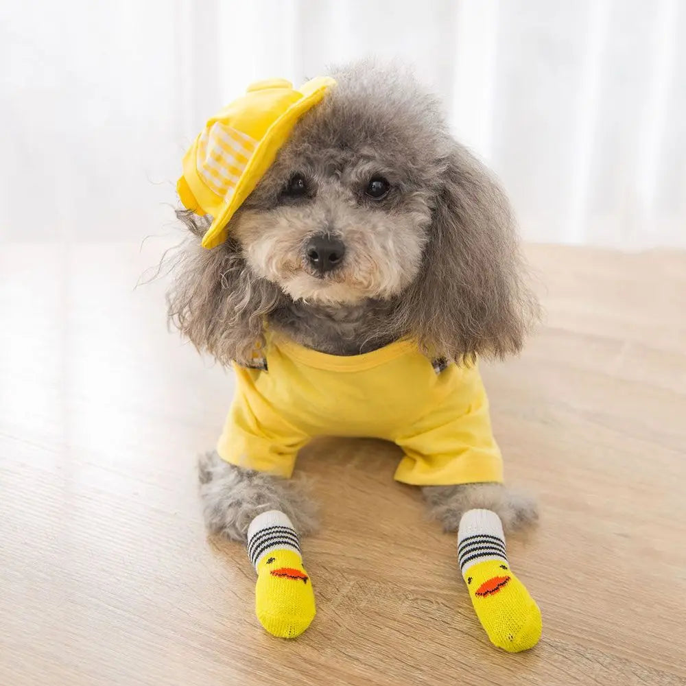 Breathable dog socks 4pcs, cotton socks with non-slip soles for dogs and cats