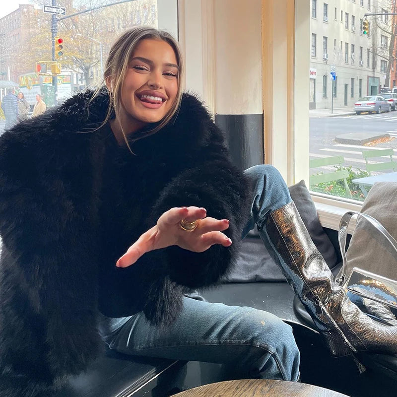 Neo Mint faux fox fur coat for women, short model, 4 different variations