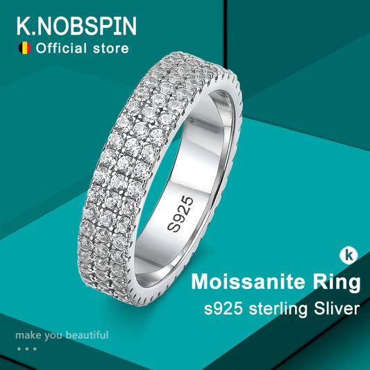 Full Moissanite Eternity Band Ring, 925 Silver, 18k White Gold Plating
