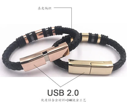 Fashionable leather charging bracelet, USB charging cable in one