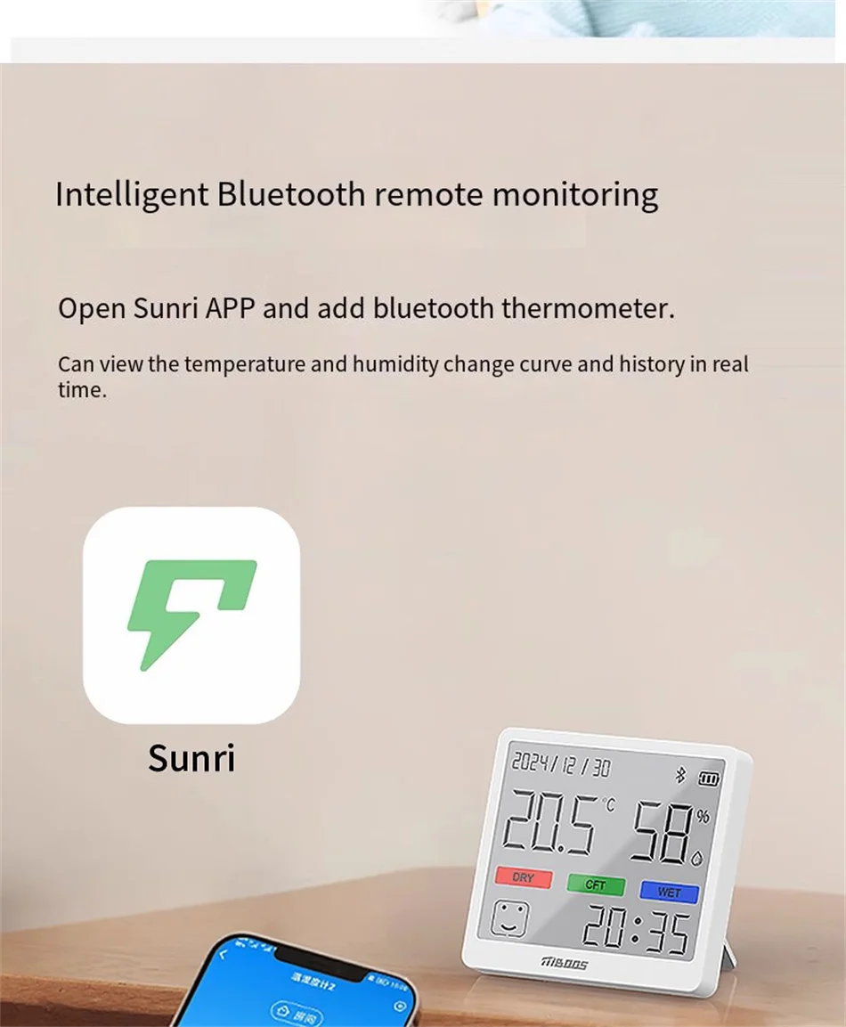 LCD Digitaalinen Lämpö- ja Kosteusmittari - Sisäilmamittari Kellolla