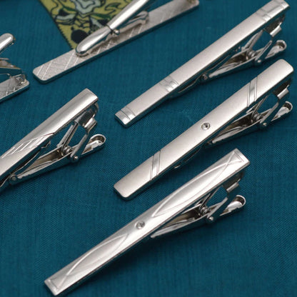 Men's silver-tone tie clip, decorated with beautiful crystal, available in different variations