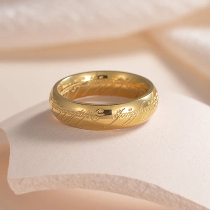 Rings of Power 3D engraved ring for men, gold or black