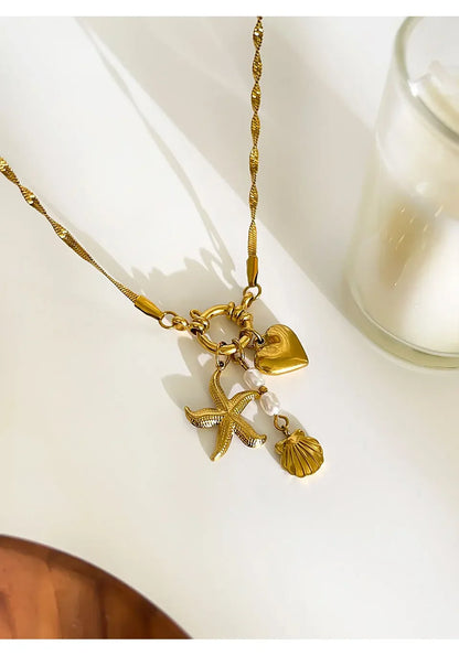 Starfish necklace with flat snake chain for women