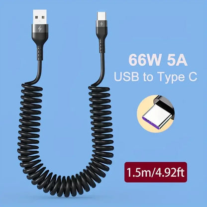 66W USB-C Kaapeli Sisäänvedettävä - 5A Pikalataus Type-C Jousimekanismilla