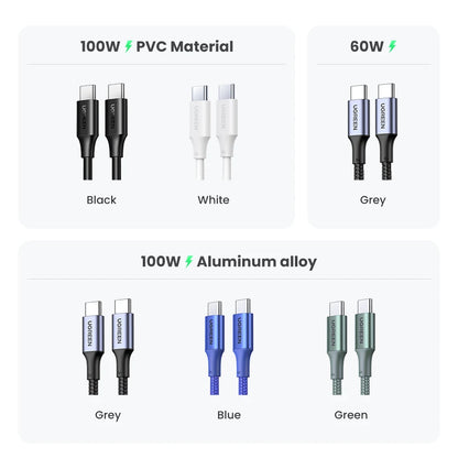 UGREEN 100W USB-C Latauskaapeli – PD 3.0 Pikalataus 5A – iPhone 15, MacBook, iPad Pro – 0.5M