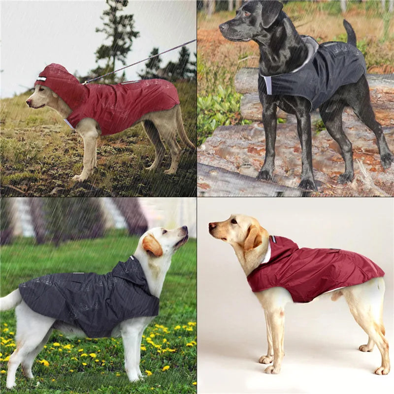 Dog raincoat, waterproof hoodie with reflective stripes, all sizes available