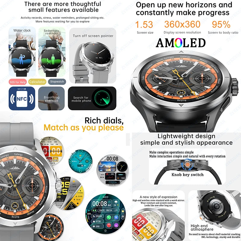 S4 Ultra GPS Älykello - AMOLED-Näyttö, Ulkoiluominaisuudet, NFC, Kompassi, Sykemittari, IP68 Vedenkestävä, Bluetooth-Puhelut - Punainen