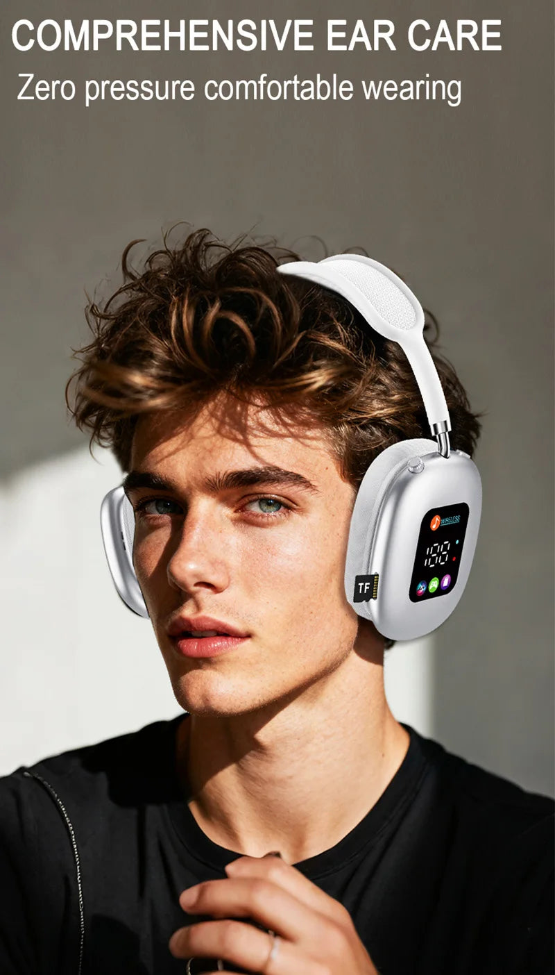 Premium wireless headphones with RGB display, memory card reader