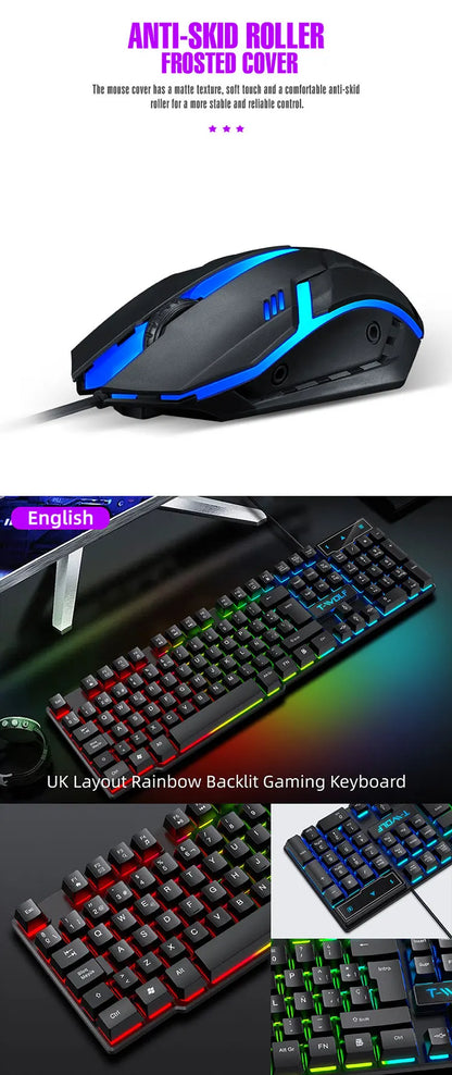 Keyboard and mouse set for gaming, backlit, wired