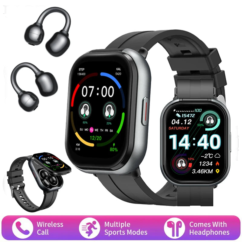 2-in-1 Smartwatch with wireless headphones, calls, health modes, sports modes, New 2025