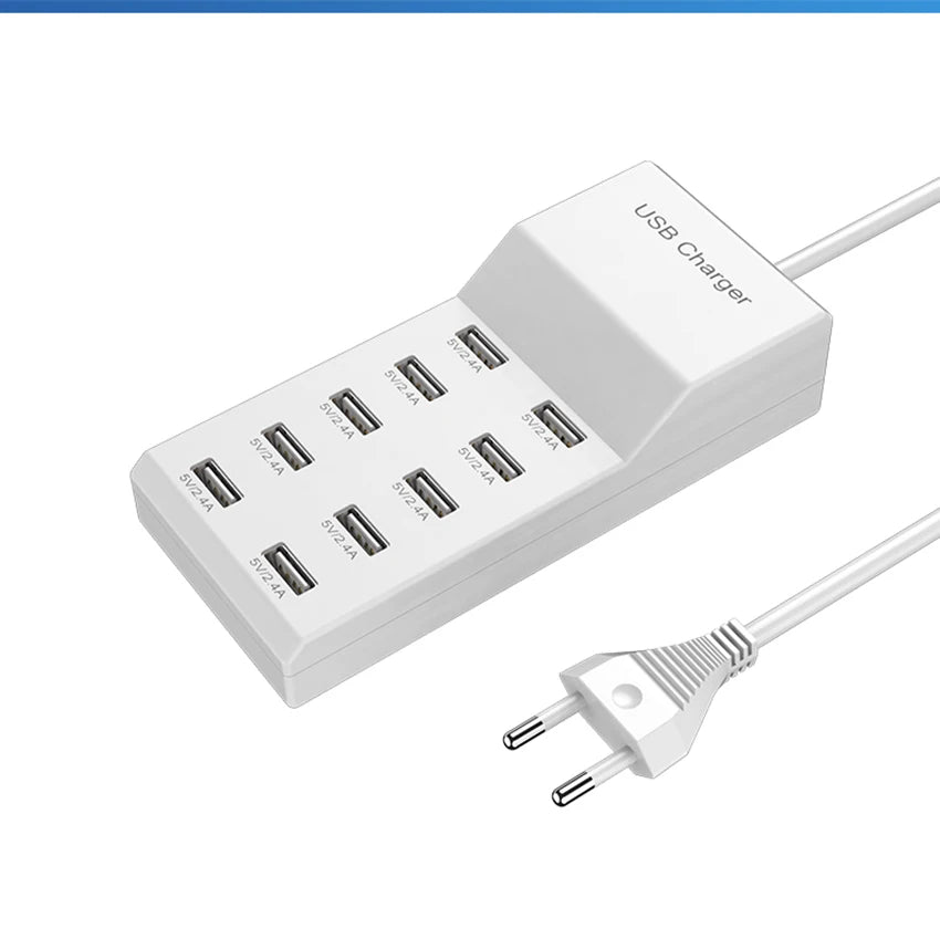 10-porttinen USB-latausasema 5V – Kannettava Pikalataustelakka Kotiin & Toimistoon – EU
