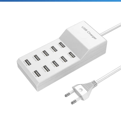 10-porttinen USB-latausasema 5V – Kannettava Pikalataustelakka Kotiin & Toimistoon – EU