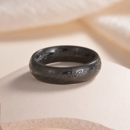 Rings of Power 3D engraved ring for men, gold or black