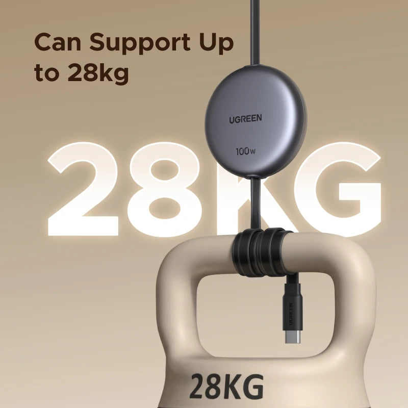 UGREEN Sisäänvedettävä USB-C Kaapeli 100W PD - MacBook, iPad, iPhone Pikalataus