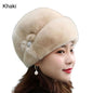 Women's rabbit fur hat with floral decoration, various colors