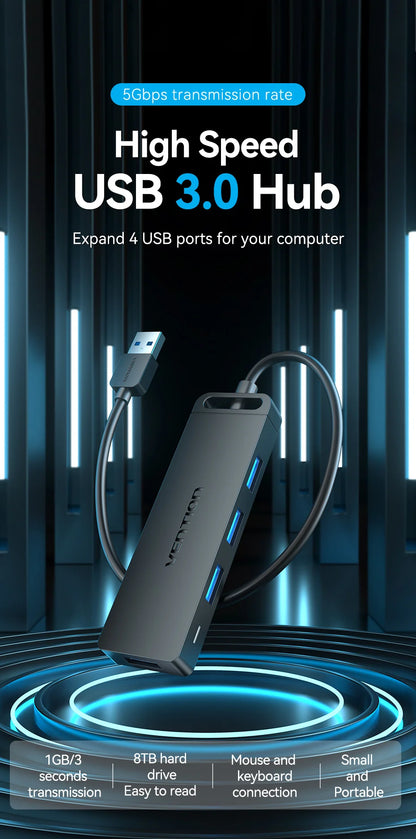 Vention USB 3.0 Hub 4 Porttia - Ohut Nopea Jakaja MacBook, PC & Laptop