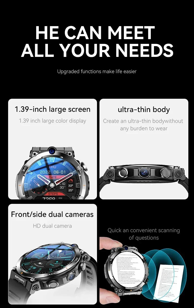 H10 4G LTE Smartwatch for Men, High-Tech, Dual Camera and Video Calls