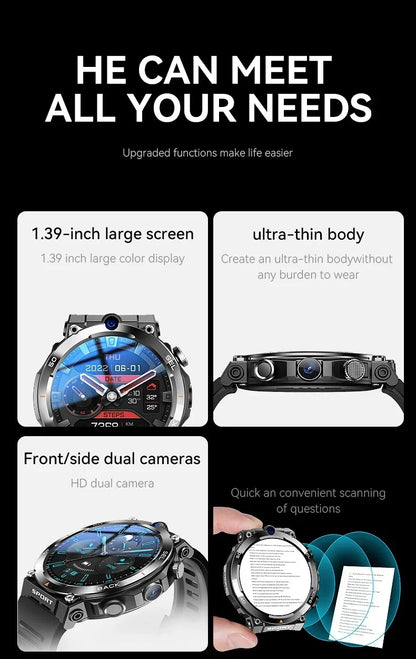 H10 4G LTE Smartwatch for Men, High-Tech, Dual Camera and Video Calls