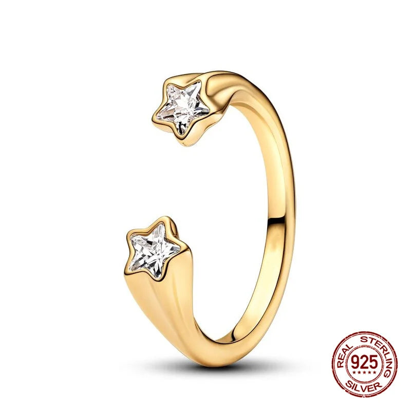 925 Hopeinen tähdenlento sormus, säädettävä, saatavana eri variaatioita