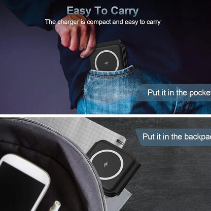 3-in-1 Taitettava Magneettinen Langaton Laturi – Matka- ja Kannettava – iPhone 12-15, AirPods