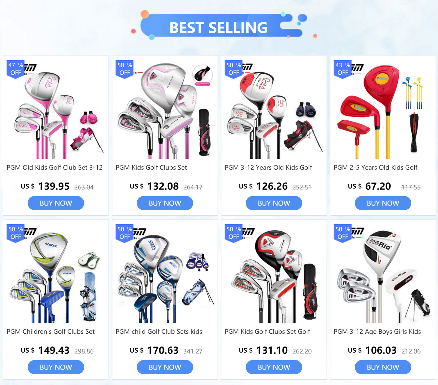 PGM Kids Golf Club Set for ages 3-12, practice set for boys and girls