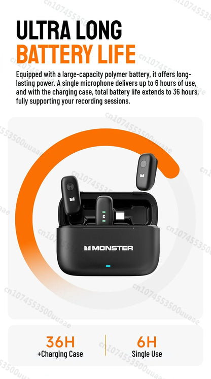 Monster N10 PRO Wireless Lavalier Microphone, 1 Receiver + 2 Transmitters