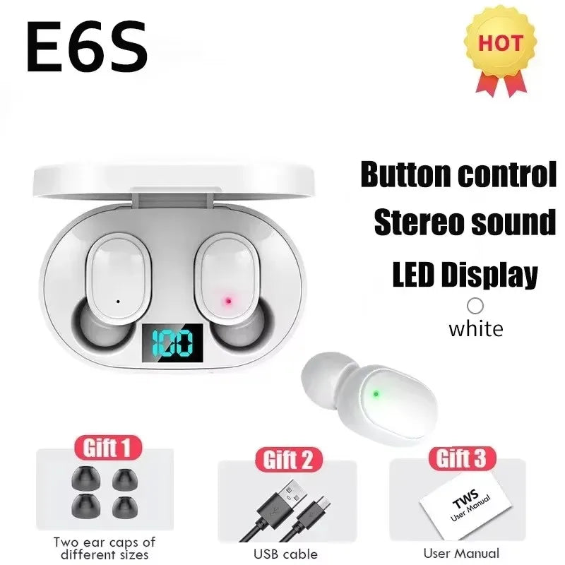 TWS E6S Langattomat Bluetooth-kuulokkeet – LED-näyttö, Melunvaimennus, Mikrofoni – Pinkki