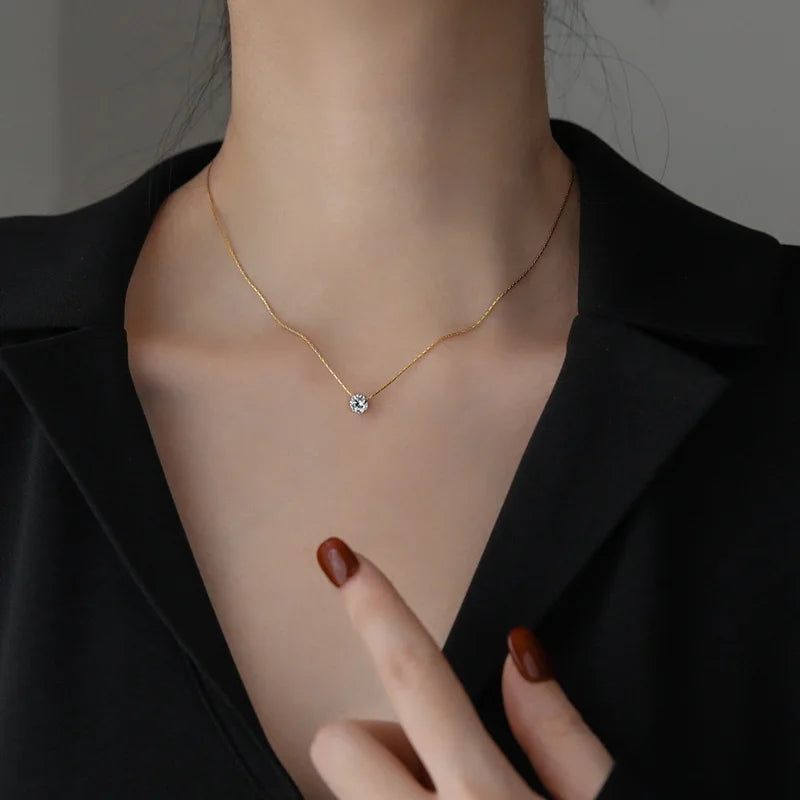 Minimalist Solitaire Zirconia Pendant Necklace