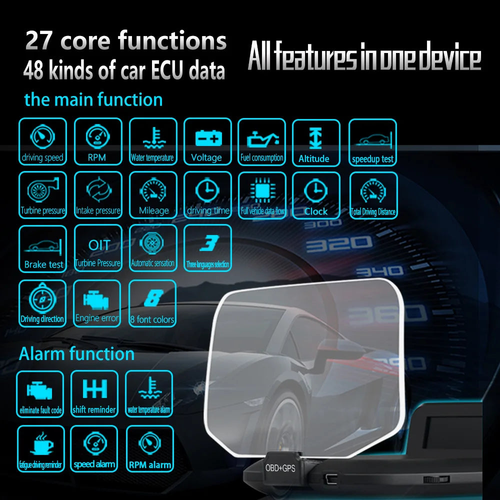 C1 HUD Head-Up Display - OBD2 GPS Navigointi Tuulilasiprojektori Autoon
