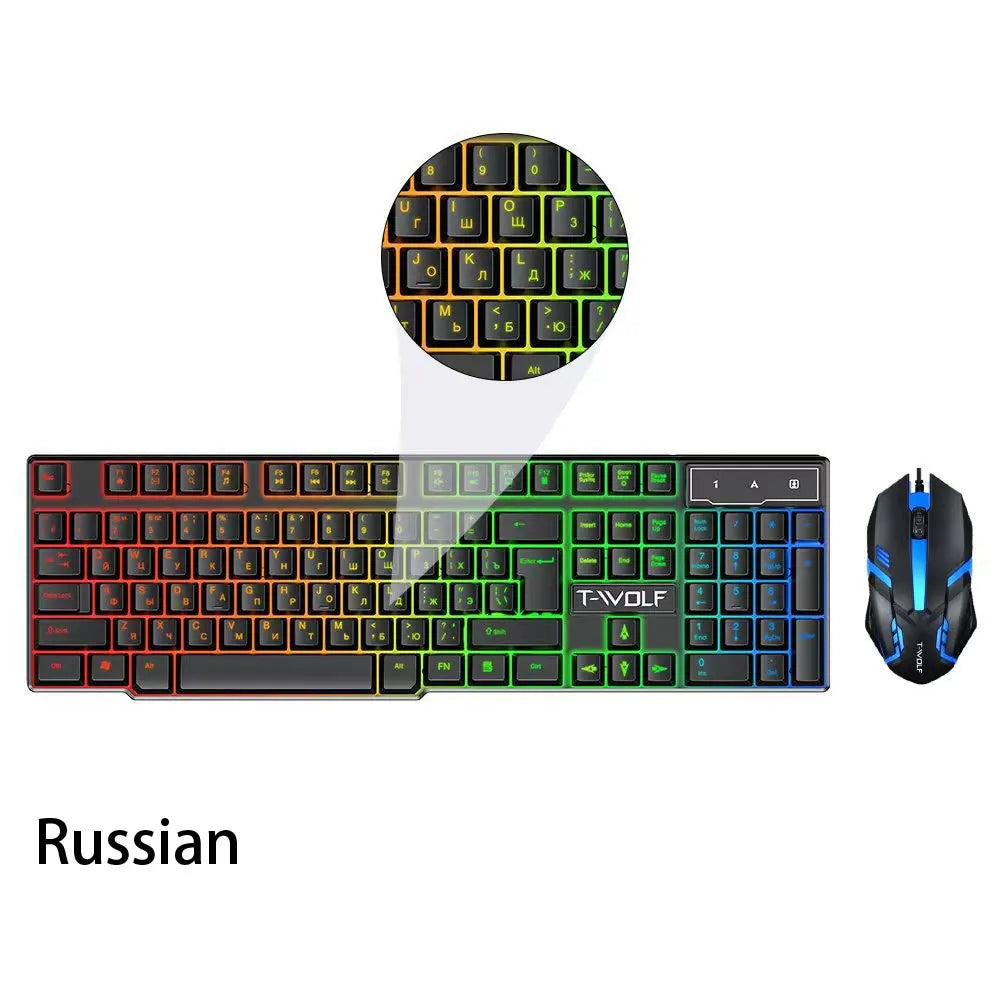 Keyboard and mouse set for gaming, backlit, wired