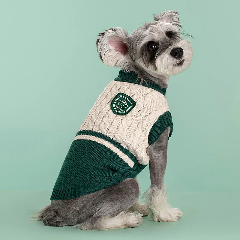 Dog winter sweater, fashionable college-style sweater