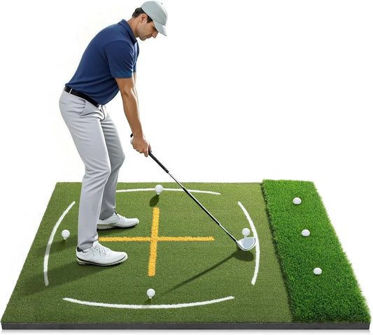 Golf practice mat 5x4ft, double-sided turf with swing guide lines