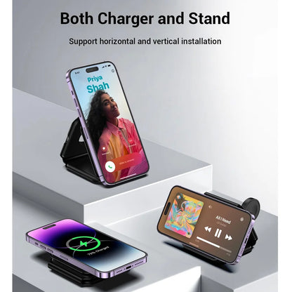 3-in-1 Taitettava Magneettinen Langaton Laturi – Matka- ja Kannettava – iPhone 12-15, AirPods