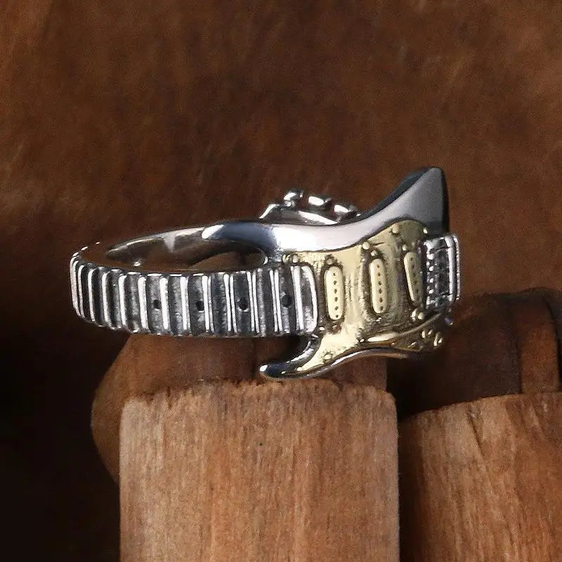 Retro electric guitar ring for men