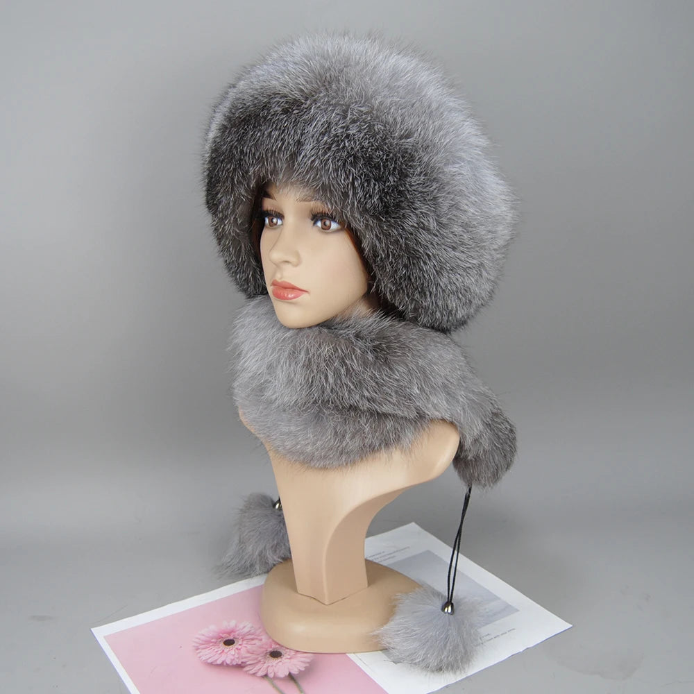 Women's genuine fox fur hat, different shades