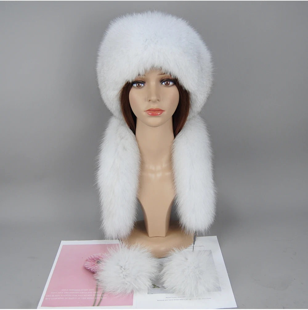 Women's genuine fox fur hat, different shades