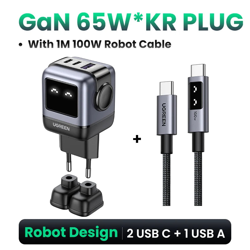 UGREEN 65W GaN Laturi Robot-muotoilu - PD Pikalaturi MacBook Pro, iPad, iPhone 16/15 Pro