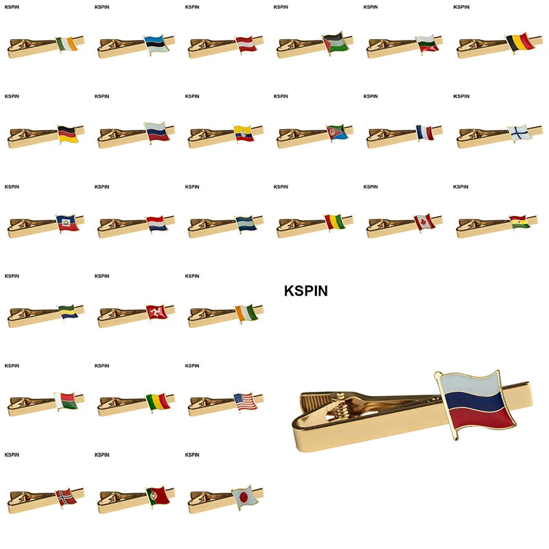Men's national flag patterned tie bar, multiple countries