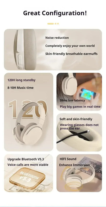 Langattomat Bluetooth-kuulokkeet Over-Ear – HiFi Stereo, HD-mikrofoni, TF/AUX – Pinkki