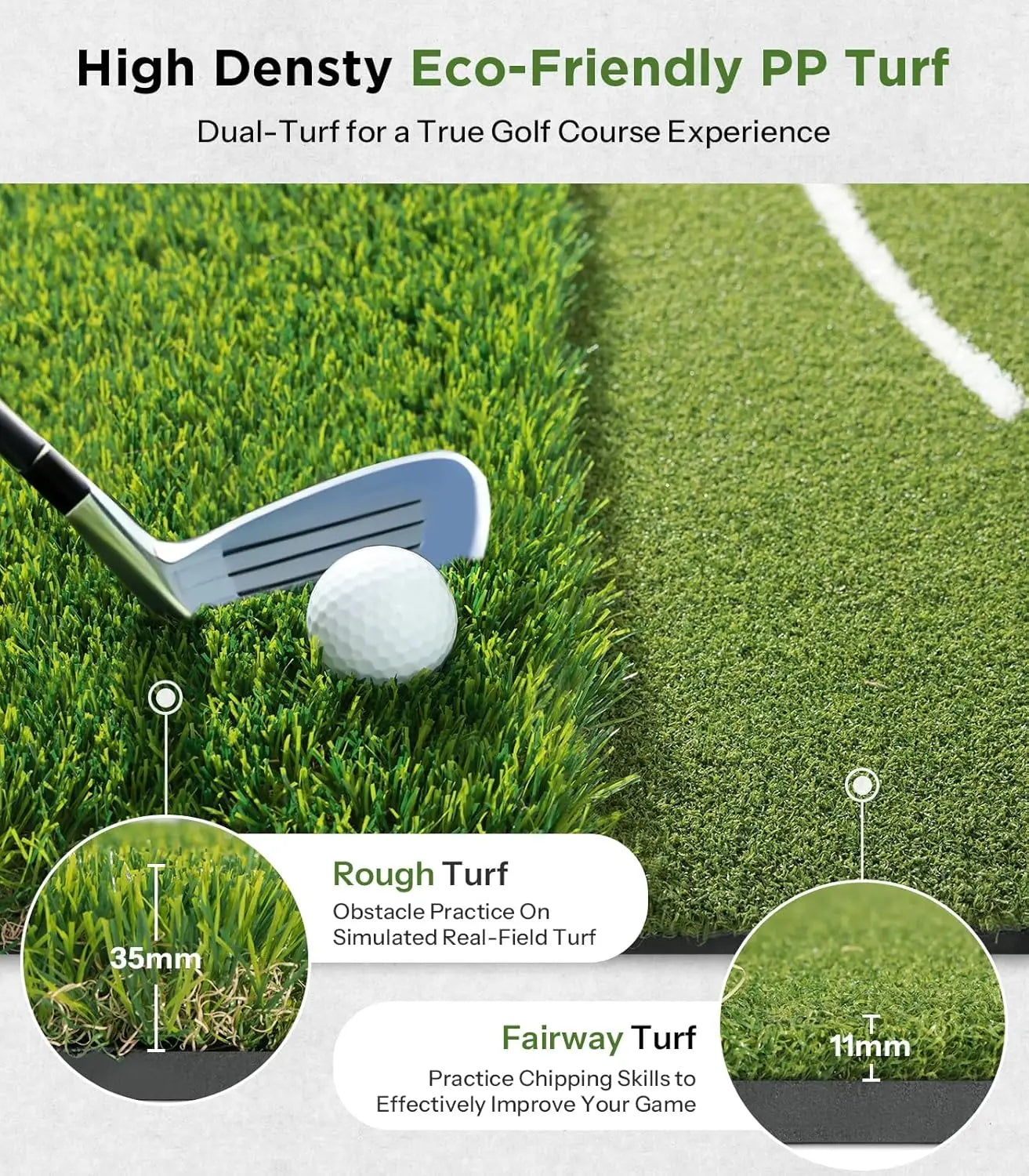 Golf practice mat 5x4ft, double-sided turf with swing guide lines