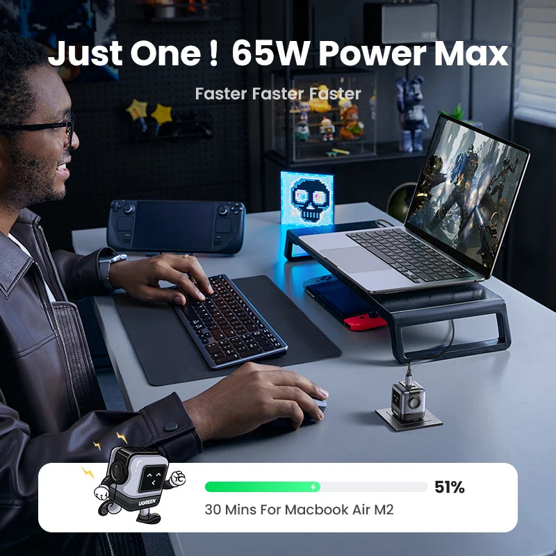 UGREEN 65W GaN Laturi Robot-muotoilu - PD Pikalaturi MacBook Pro, iPad, iPhone 16/15 Pro