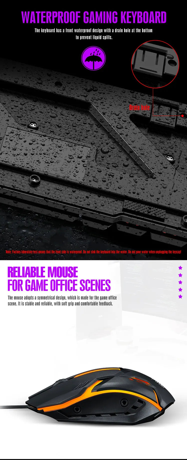 Keyboard and mouse set for gaming, backlit, wired