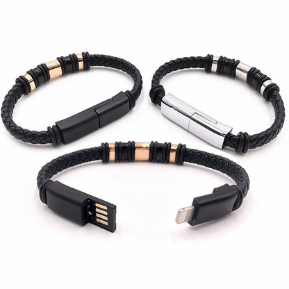 Fashionable leather charging bracelet, USB charging cable in one