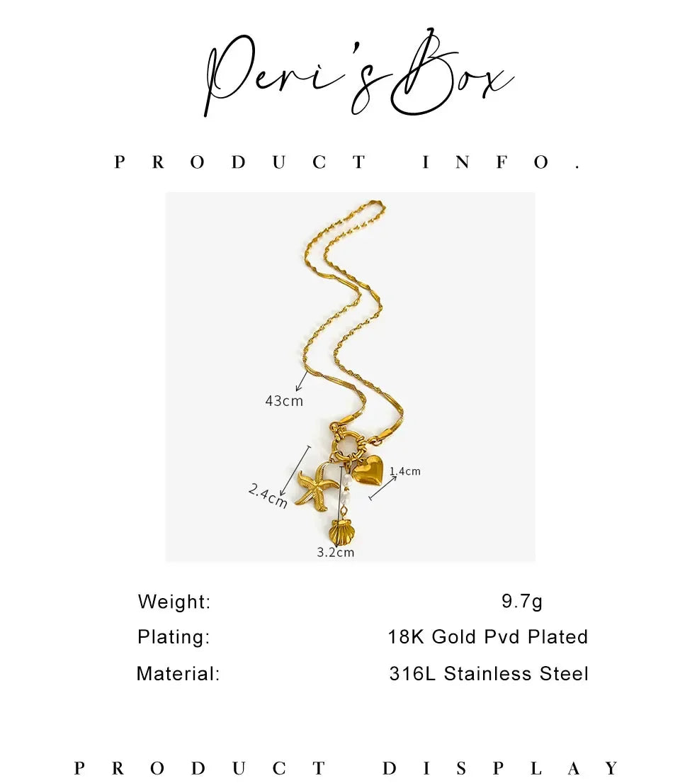 Starfish necklace with flat snake chain for women